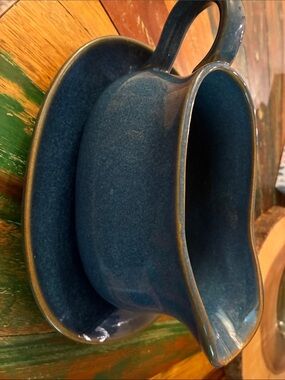 Deep Blue Ceramic Gravy Boat with Detached Underplate